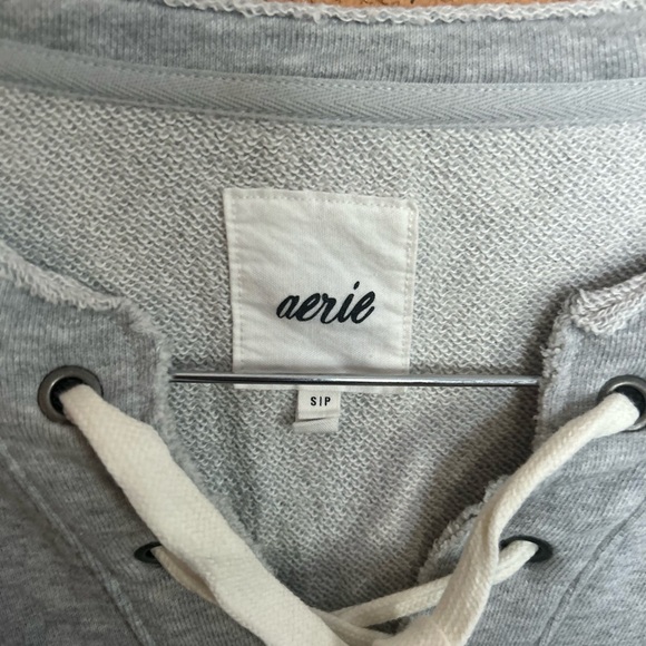 Aerie Lace Up Oversized Crew Sweatshirt Grey Size Small - Picture 3 of 9